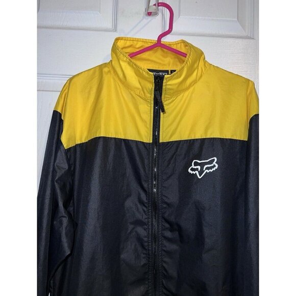 Vintage FOX Windbreaker Jacket Men’s Black Yellow Polyester Sz XL Reflective - Picture 3 of 9